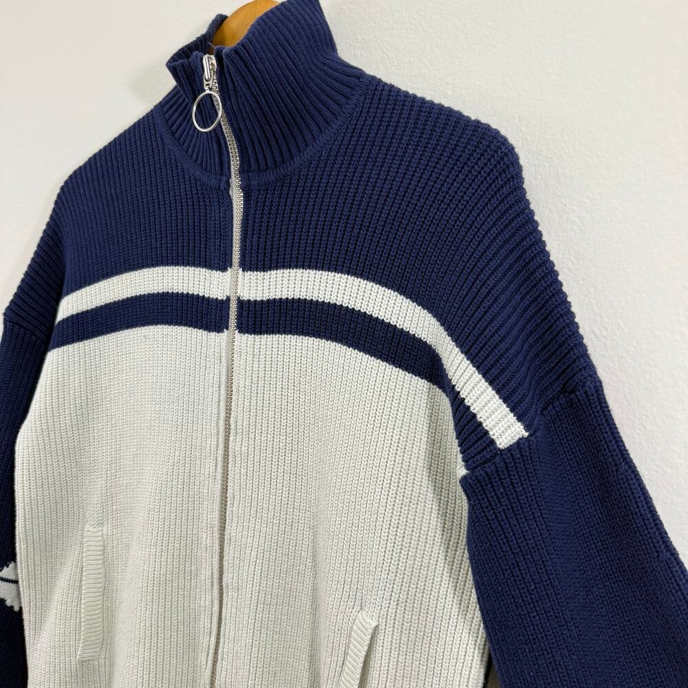 Anthropologie Maeve Blue Striped Aztec Fair Isle Zip Cardigan Sweater XS - Picture 11 of 15